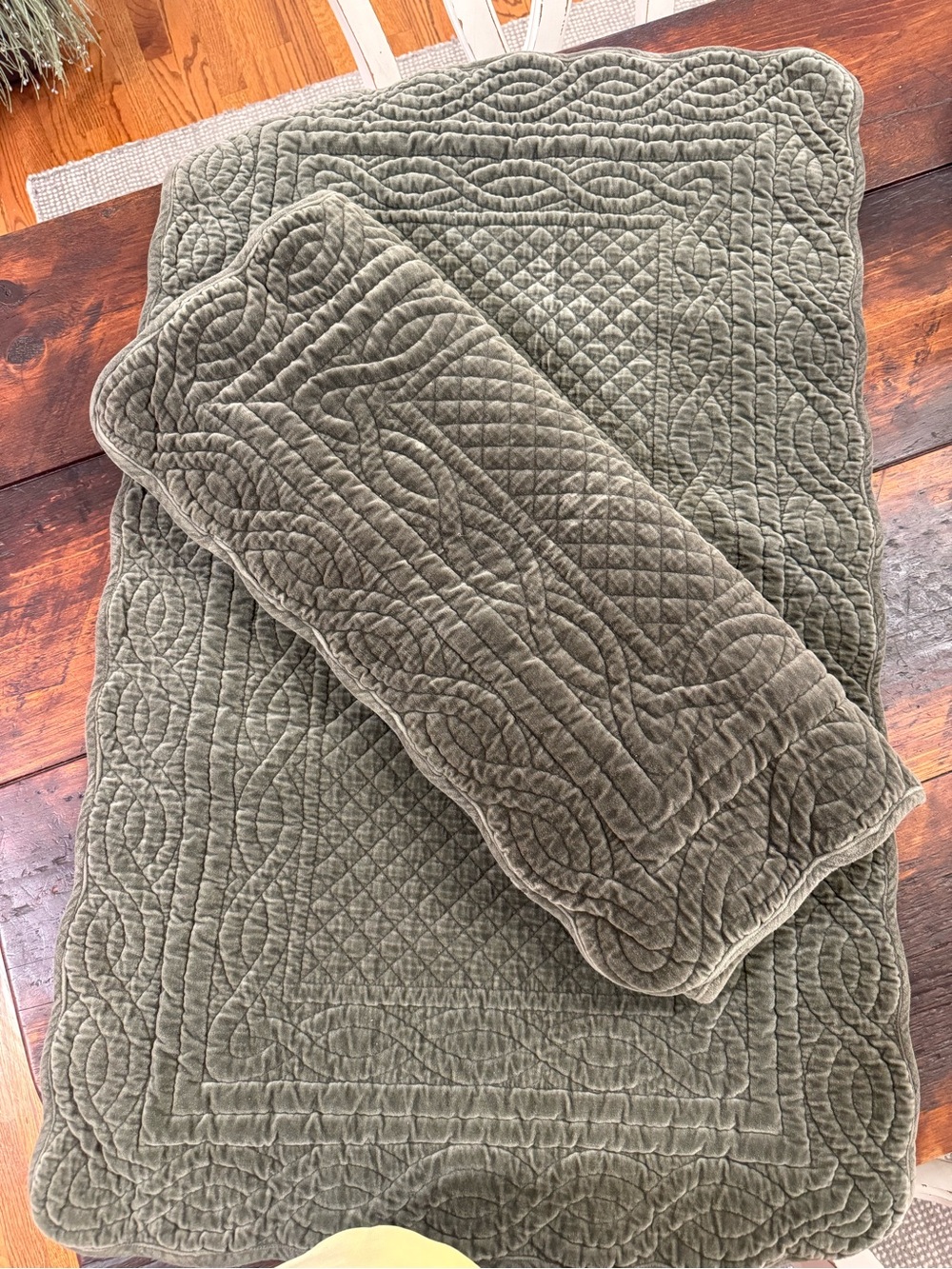 Pottery Barn Olive Green Quilted Pillow Shams - Picture 2 of 5